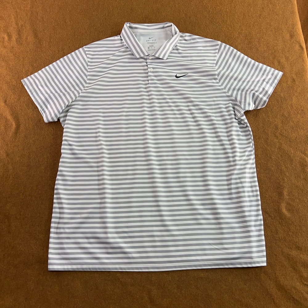Nike Mens 3XL Tall Grey Striped Dri-FIT Short Sleeve Polo Shirt *Flaw